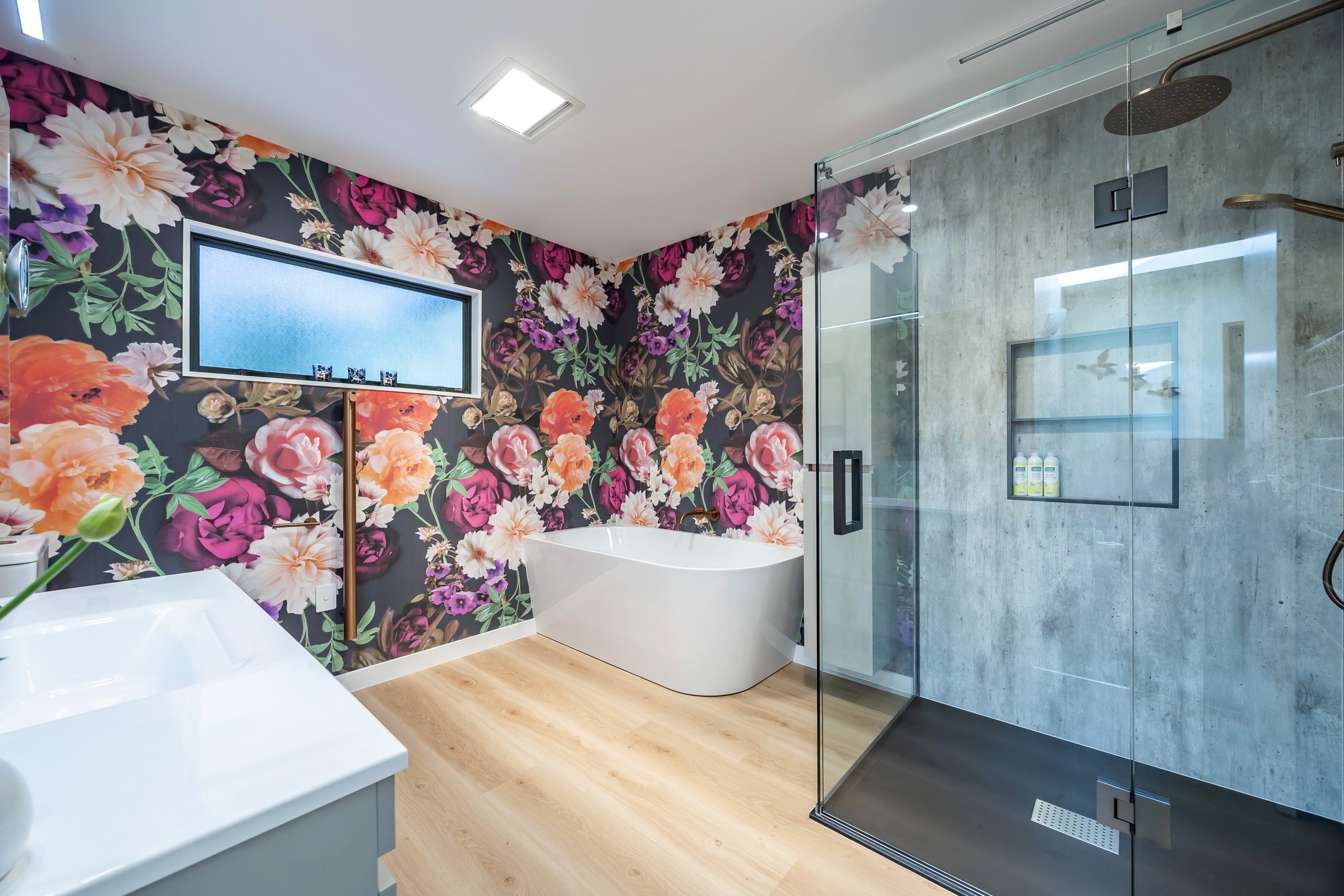 Bathroom with Bold Wallpaper